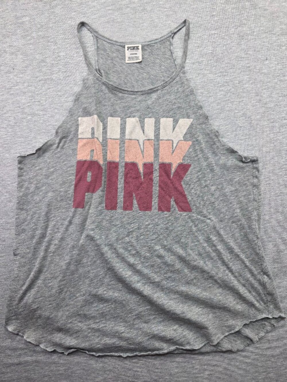 PINK Victoria's Secret Racerback Tank Top Gray Repeat Logo Size L